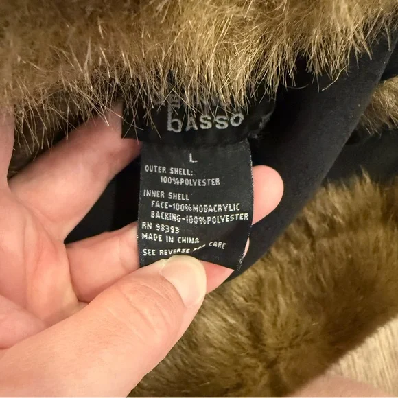 Dennis Basso Reversible Coat Black Brown Faux Suede Faux Fur Hooded Sz Large - Picture 7 of 9